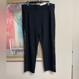 Liz Claiborne Black Sequin Trim Straight Leg Pull On Pants